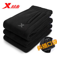 特步（XTEP）運(yùn)動(dòng)褲女褲加絨長(zhǎng)褲冬季款加厚針織褲保暖休閑衛(wèi)褲高腰小腳褲子女 黑色【加厚款】 XL /175