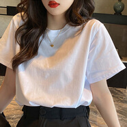王熙麥純棉短袖t恤女寬松夏季韓版顯瘦女裝休閑衣服打底衫圓領(lǐng)短袖女 白色 純色短袖 M 【建議105-120斤】