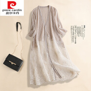 皮爾卡丹針織輕奢高檔品牌針織開(kāi)衫女士春夏季新款薄中長(cháng)款風(fēng)衣外搭蕾絲拼 白色 均碼