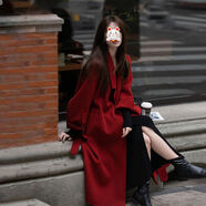 斐莉玥秋冬季中長款過膝雙面絨毛呢外套女高級感名媛新款小個子呢子大衣 紅色 XS 建議95斤-105斤