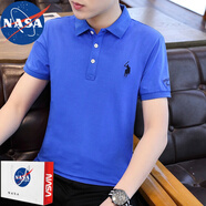 NASA RHUDE夏季翻領(lǐng)短袖T恤男POLO男裝男士半袖夏天男生潮牌t恤中年休閑商 8636寶藍(lán)色 4XL (體重170-185斤)