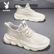 花花公子男鞋新款秋季飛織跑步鞋子男軟底休閑運動(dòng)潮鞋男士網(wǎng)鞋 白色PL2419248 40