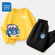 真維斯男童套裝秋季新款兒童秋天卡通上衣中大童小男孩外穿薄款運動(dòng)秋裝 【薄款套裝】黃（怪）黑（熊） 110