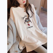 妃麗慕尚秋冬洋氣開叉長袖t恤女寬松中長款磨毛加厚上衣春秋內(nèi)搭打底衫 【磨毛加絨】A10138白色 L
