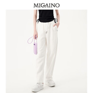 曼婭奴（MIGAINO）高腰休閑褲女2025秋季新款寬松直筒長(zhǎng)褲MN32BC026 自然白 160/66A/M