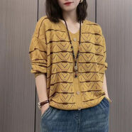 音藻打底衫女秋冬內(nèi)搭洋氣2024新款大碼v字領(lǐng)春天衣服百搭棉線針織衫 秋葉黃 5XL 185-210斤