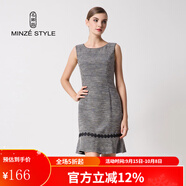 名師路連衣裙韓版打底裙春秋新款女裝時尚純色圓領(lǐng)荷葉擺BM風(fēng)無袖連衣裙 深灰86 M