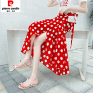 皮爾卡丹大波點(diǎn)紅色半身裙女2025春夏新款一片式裹裙碎花A字裙雪紡長(zhǎng)裙子 紅色小碎花 均碼