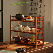 棲草院（QICAOYUAN）茶杯架子桌面置物架茶臺(tái)小博古架茶具擺件茶葉罐中式展示收納架 【中古色】40長三層杯架