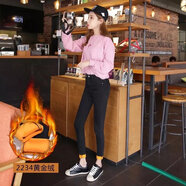 簡方位冬季加絨牛仔褲女高腰加肥加大保暖寬松加厚小腳褲 黑色長褲加絨加厚 均碼 30碼