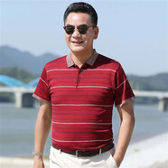 暢印 爸爸短袖t恤40-50歲中老年人半袖打底衫T恤衫夏裝中年男士冰絲衣服爺爺 dx-h30紅色 2XL-180-建議155-180斤