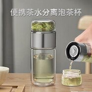 凱霖雙層玻璃杯茶水分離辦公室泡茶杯便攜網(wǎng)紅水杯子男簡(jiǎn)約隔熱大容量 雙頭本色300ml