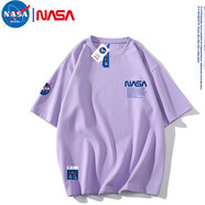 NASA MARVEL聯(lián)名短袖男士純棉t恤夏季ins潮牌情侶裝休閑免燙寬松運動半袖衣服 淺紫色 XL