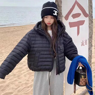 馬克印象拉鏈毛毛蟲(chóng)90絨羽絨服女短款2025冬新款休閑時(shí)尚百搭保暖女外套潮 黑色 LSY6508 S 90-120斤