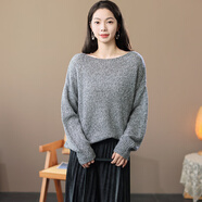 素缺 超好看韓系彩紗羊毛云朵級舒適上衣女寬松圓領套頭毛衣針織衫 灰色 均 碼