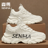 森馬男鞋冬季百搭休閑潮流黑武士透氣網(wǎng)面運動(dòng)厚底內增高爆款老爹潮鞋 米白 （百搭款） 41