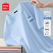 名創(chuàng)優(yōu)品（MINISO）冰絲T恤男夏季男生運(yùn)動(dòng)休閑寬松短袖2025新款涼感透氣速干衣服男t 淺藍(lán)(藍(lán)色笑臉胸標(biāo)) L 175(名創(chuàng)優(yōu)品 品控嚴(yán)格)