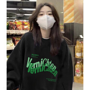 君茵 衛衣女春秋款2023新款女裝字母印花學(xué)生寬松圓領(lǐng)衛衣外套 黑色【秋季薄款】【波浪】 L