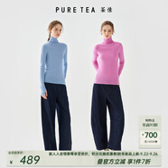 茶·愫【明星同款】puretea茶愫高領(lǐng)針織衫女堆堆袖打底毛衣秋季新款 粉紅（高領(lǐng)） S