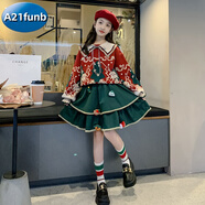 A 21 FUNB女童連衣群冬裝套裝2025拜年服毛衣裙大童秋女孩衣服兒童圣誕裙子 裙子【單件】 120 cm