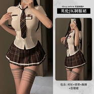jk情趣內(nèi)衣大碼清純可愛校園睡衣短裙制服性感激情誘惑床上火辣女 英倫風(fēng)校園jk裝（襯衫+領(lǐng)帶+胸牌+百褶裙）不含襪 XXL碼【建議130-140斤】