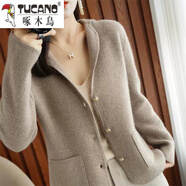啄木鳥(niǎo)品質(zhì)毛衣女羊·毛針織開(kāi)衫女2025新款西裝領(lǐng)毛衣外套短款加厚外搭 卡其色 XL
