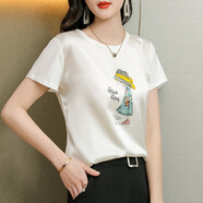 衣典零一（LEDIALYI）2025夏季女裝新款時尚洋氣寬松百搭真絲短袖t恤女桑蠶絲半袖上衣 白色（2167） M