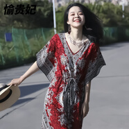 愉貴妃高檔三亞海邊度假沙灘裙異域風(fēng)連衣裙云南大理旅游拍照波西米亞風(fēng) 紅色 圖片色 2XL