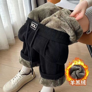 勛貍粑超厚加絨加厚薄款牛仔闊腿女秋冬特厚ins休閑寬松直筒褲女 加厚 黑色【羊羔絨】 L 建議95-110斤