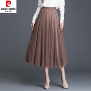 皮爾卡丹（pierre cardin）秋季墨綠色半裙秋冬網(wǎng)紗裙大尺碼半身裙女夏a字中長(cháng)款大擺百褶長(cháng) 香檳色 均碼 松緊腰適合體重85-145斤穿
