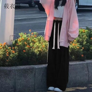 莜衣漫新款抽繩闊腿褲夏季女寬松韓版學(xué)生百搭薄款潮流休閑直筒運(yùn)動褲 黑色闊腳褲_優(yōu)質(zhì)面料_抗起球 S _適合60-85斤