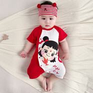 英氏（YEEHOO）嬰兒連體衣夏天純棉短袖薄款男女寶寶衣服夏季新生兒外出睡衣 小福娃 59cm