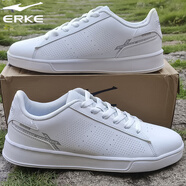 鴻星爾克板鞋男鞋新款低幫時(shí)尚百搭休閑鞋透氣網(wǎng)球鞋減震運動(dòng)鞋學(xué)生小白鞋 正白/亮銀 44