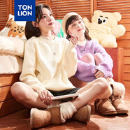 唐獅秋冬新款毛衣女寬松套頭毛線(xiàn)衫日系慵懶風(fēng)圓領(lǐng)軟糯上衣 米白 S