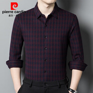 皮爾卡丹品牌高檔男裝山羊·絨襯衫男長(cháng)袖秋冬新款中年休閑爸爸裝免燙上衣 紫紅 175