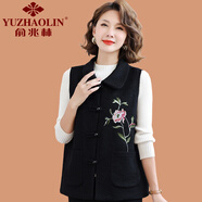 俞兆林（YUZHAOLIN）時(shí)尚媽媽春秋裝中式國(guó)風(fēng)馬甲外套中老年人女寬松外穿休閑坎肩背心 黑色 2XL (參考105-120斤)