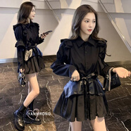 小紅書爆款早春時(shí)尚女性減齡街頭連衣裙加碼微胖毫米優(yōu)雅的腰顯瘦 黑色優(yōu)質(zhì)版(配腰帶)[港風(fēng)chic覆 S[甜酷風(fēng)辣妹又a又颯/秋款小香風(fēng) 均碼