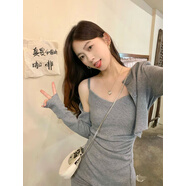 GOCHIEI辣妹設(shè)計感吊帶連衣裙套裝春季2025新款時尚修身包臀短裙女 灰色[單件吊帶] M_建議90-105斤