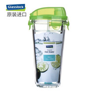 Glasslock 韓國(guó)進(jìn)口玻璃水杯加厚可愛情侶杯隨手杯可愛透明茶杯 鋼化玻璃不帶刻度綠附杯套450ml