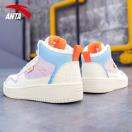 安踏女鞋板鞋運動(dòng)鞋秋冬季新款時(shí)尚潮流高幫保暖白色休閑鞋子女小白鞋 燕麥白/灰紫/藍8010 36.5