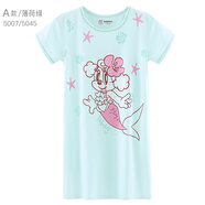 巴布豆女童睡裙夏短袖薄款兒童睡衣女孩棉公主寶寶母女親子大童 A款 5007 薄荷綠 130 參考身高125-135