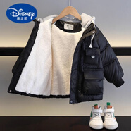 迪士尼（Disney）男童加絨棉服外套冬裝棉襖衣服兒童厚棉衣【免洗亮面】保暖上衣 黑色 160 cm