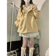 玉極虞奶黃色短款毛呢外套女2024年秋冬新款可愛小個(gè)子長袖蓬蓬呢子大衣 外套 S