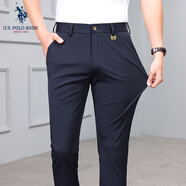 U.S. POLO ASSN.保羅休閑褲男夏季冰絲商務(wù)百搭褲子男涼感直筒長褲父親節(jié) 深藍(lán) 36