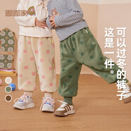 嘟嘟家寶寶褲子加厚加絨冬裝嬰兒保暖褲男童棉褲冬季童裝衣服綠色恐龍90
