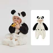 papa爬爬秋冬新款男女寶寶動(dòng)物造型爬服抱抱絨連體衣嬰兒保暖哈衣 黑色 66cm