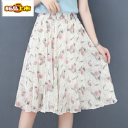 初徑2025年夏季印花雪紡半身裙女顯瘦碎花中長(cháng)裙小個(gè)子過(guò)膝A字傘裙子 印花-牽?；?均碼 建議80-150斤