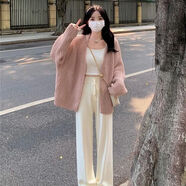 矜持范針織衫女粉色毛衣外套女春秋2025新款穿搭慵懶風(fēng)外套別致上衣春裝 粉毛衣 S 85100斤