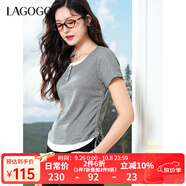 LAGOGO撞色假兩件T恤女拉谷谷2025夏新款抽繩收腰顯瘦設計感上衣 灰白 M