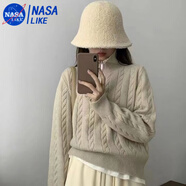 NASALIKE韓國(guó)chic秋冬厚實(shí)針織上衣女復(fù)古麻花半拉鏈慵懶百搭短款毛衣外套 粉紅色 S 建議85-100斤